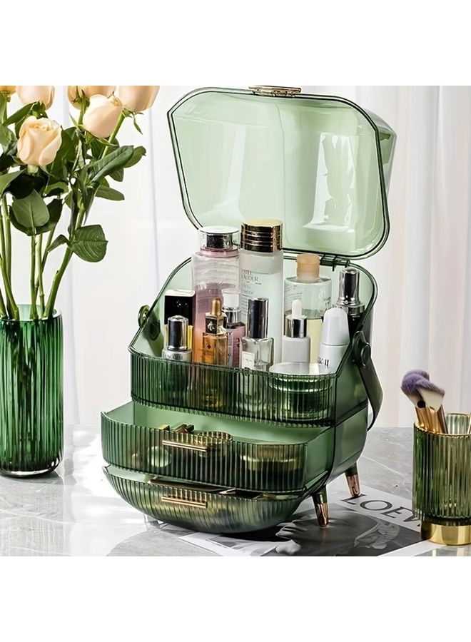 Golden Transparent Makeup Storage Box Vanity Organizer With Lid Bathroom Countertop Desk - Image 4